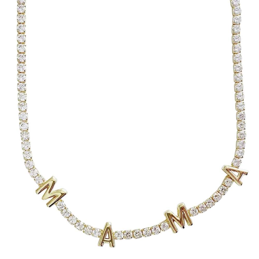 Sparkle MAMA Gold Necklace with Cubic Zirconia Elegant Personalized Jewelry